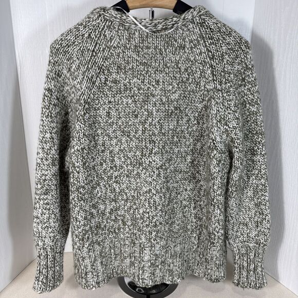 ZARA Chunky Knit Sweater V-neck Long Sleeve Wool Blend Olive Women's Medium - Picture 2 of 14